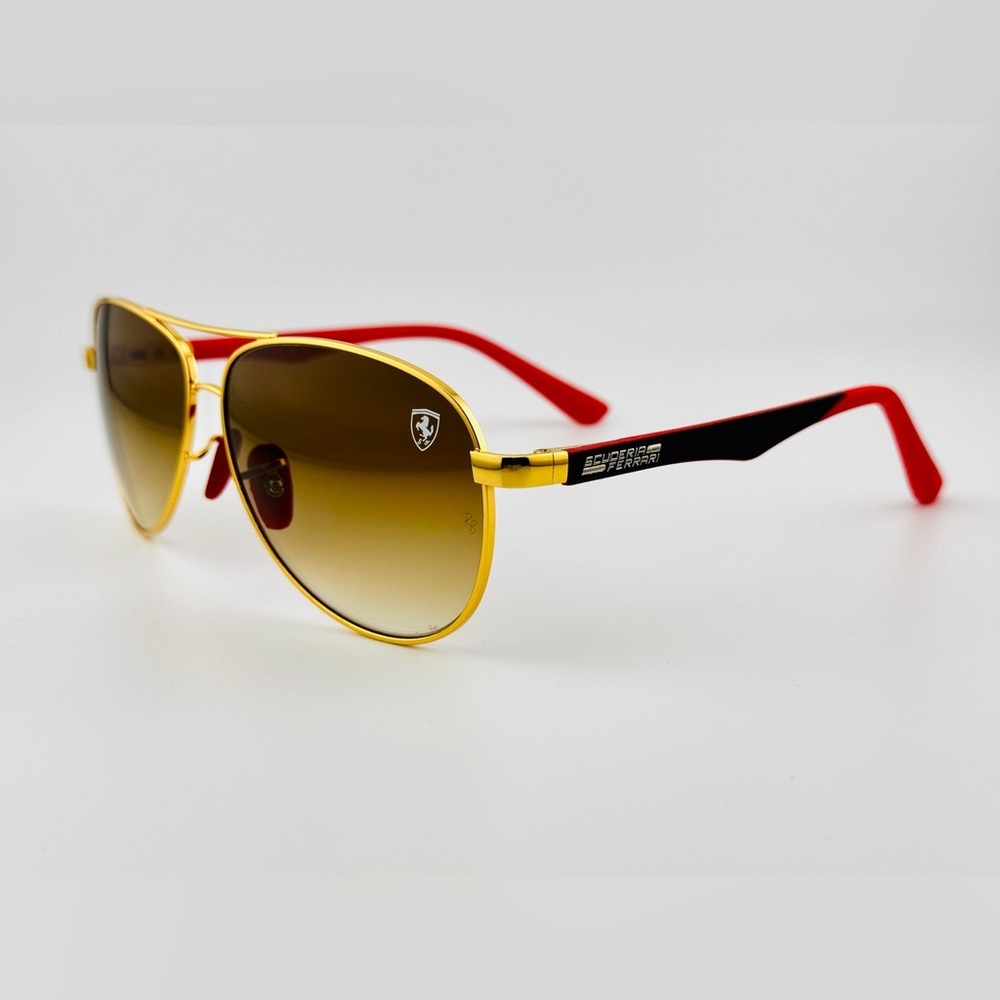 Ray-Ban Scuderia Ferrari Sunglasses RB8313M Gold Frame Brown Gradient Lenses - Picture 9 of 15